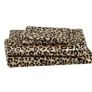 Bella & Whist 3-Piece Leopard Print Satin Twin Sheet Set New